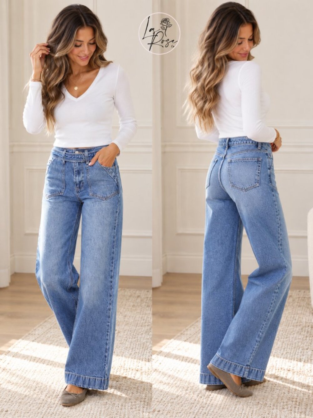 Lillian Wide Leg Self-Tie Belt Jeans | Women's Trendy Fall Denim | High Waisted